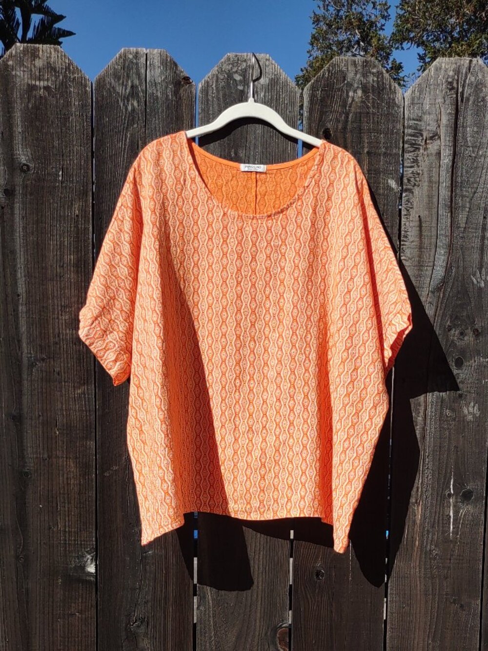 Puro Lino Italy 100% Linen Floral Top Dolman Short Sleeve Relaxed Lagenlook NWOT